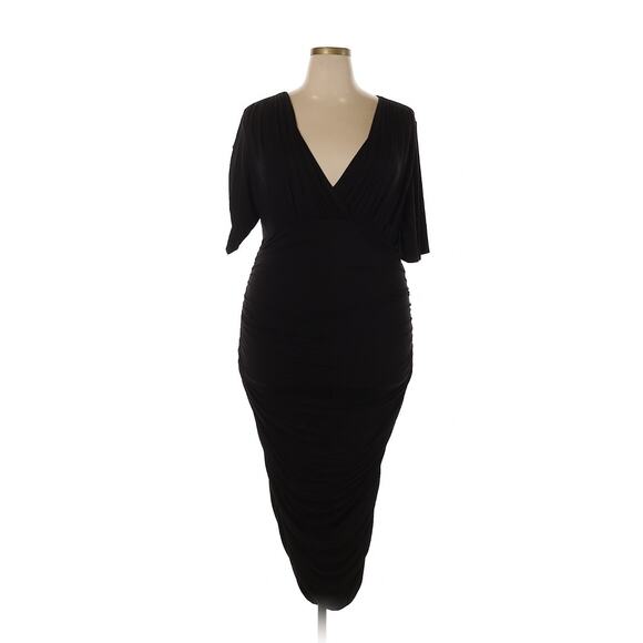 Kiyonna Black Party Dress Rumor Ruched Style LBD Bodycon 1X Flutter Sleeve Sexy - Picture 7 of 13